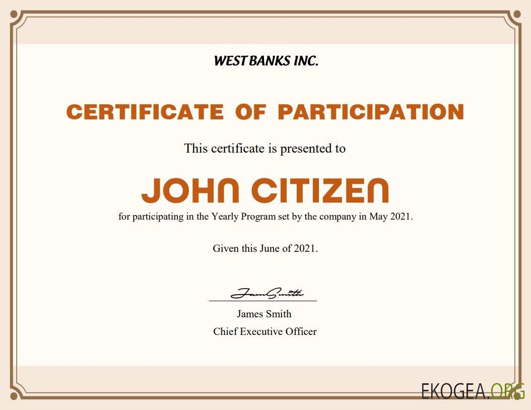 Certificat de participation USA Version 2